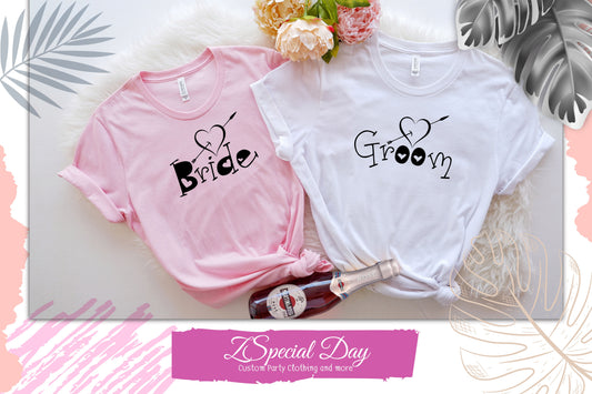 Hearts Couples Shirts Groom and Bride Honeymoon Shirts
