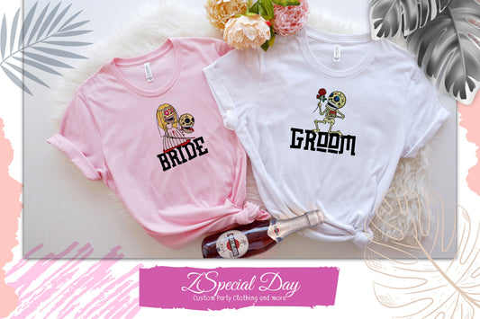 Skeletons Couples Shirts Groom and Bride Honeymoon Shirts